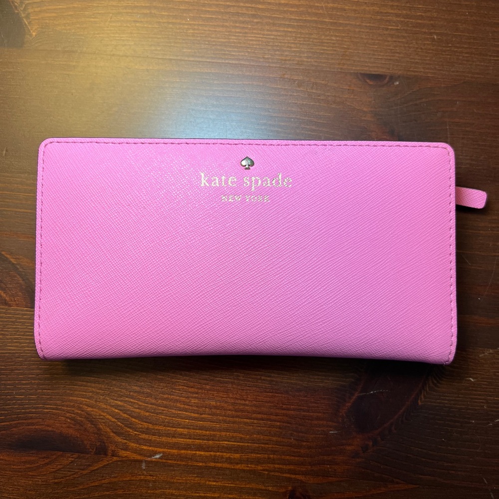 Kate Spade Pink Leather Wallet with Polka Dot Lining EUC